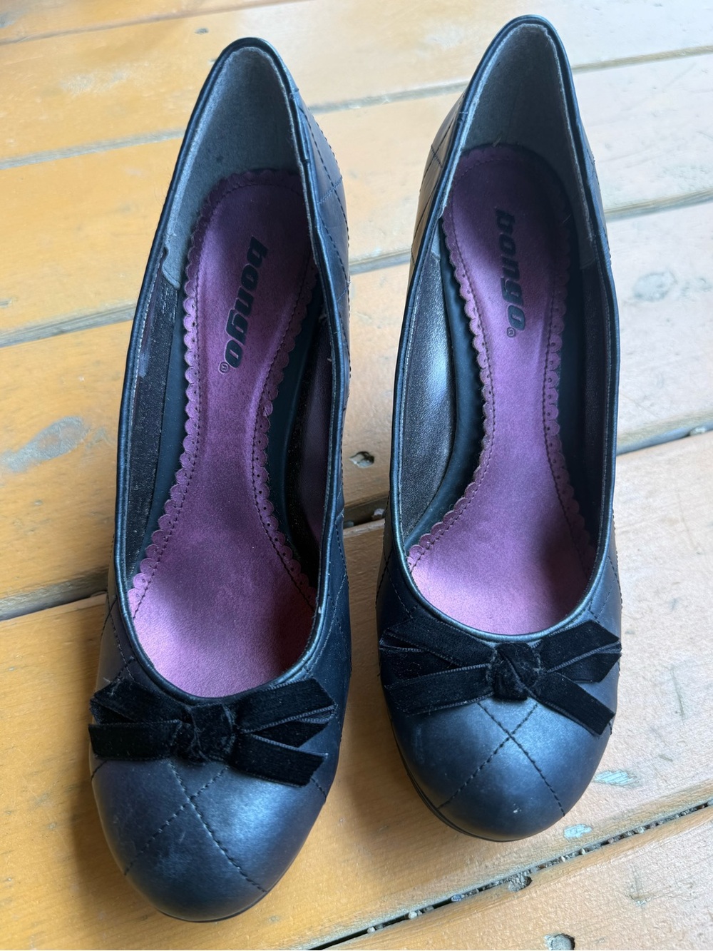 VTG Bongo Quilted Black Women's Bow-Accent Pumps Size 8 90s pinup